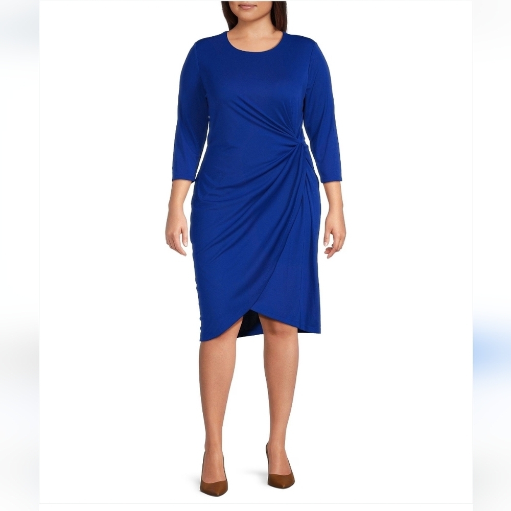 Ralph Lauren Blue Ruched Sheath Dress V-Neck..SIZE:14W